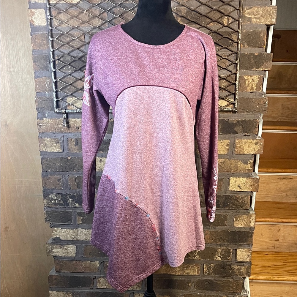 Yak & Yeti Asymmetrical Dress/Tunic Purple Long Sleeve Embroidered Details L
